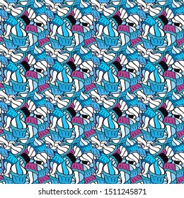 Happy birthday cupcake background in black, white and blue. Vector illustration. Cupcake pattern background. Muffin. Seamless.Cupcake vector pattern.