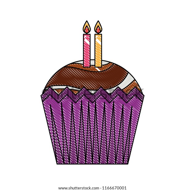 Happy Birthday Cupcake Candles Celebration Drawing Stock Vector