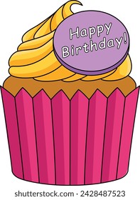 Happy Birthday Cupcake Cartoon Colored Clipart 