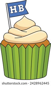 Happy Birthday Cupcake Cartoon Colored Clipart 