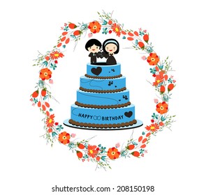 happy birthday cupcake and florals