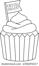 Happy Birthday Cupcake Isolated Coloring Page 