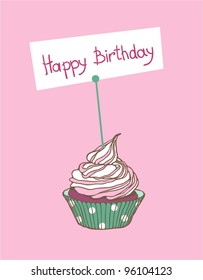 Happy Birthday Cupcake. Happy Birthday Sign On White Background