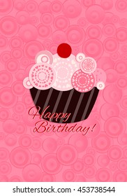 A Happy birthday with a cupcake is vector illustration. A holidays background is.