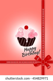 A Happy birthday with a cupcake is vector illustration. A holidays background is.