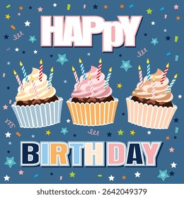 Happy Birthday Cupcakes Celebration Card