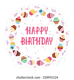 Happy birthday cupcakes frame decoration
