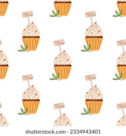 Happy birthday cupcakes seamless pattern.. Decorative wallpaper, good for printing. Vector illustration