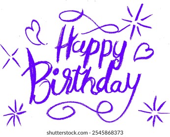 Happy Birthday Cursive Writing Calligraphy Crayon Chalk Drawing Vector