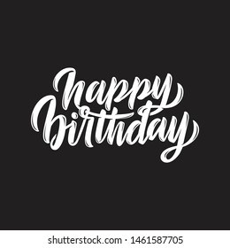 Happy Birthday custom hand lettering, play with letter swash, flat color white on black background