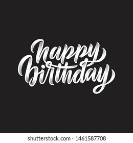 Happy Birthday custom hand lettering, play with letter swash, 3D lettering, white color on black background