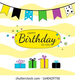 Happy Birthday cute card vector illustration.