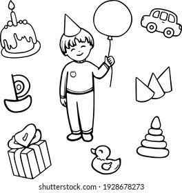 Happy Birthday Cute Childish Vector Coloring