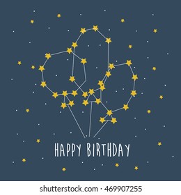 Happy birthday cute constellation illustration. Vector illustration.