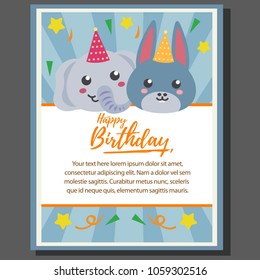 happy birthday with cute donkey and elephant