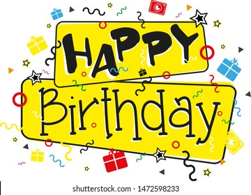 happy birthday with cute font and background.