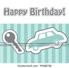 Happy birthday cute greeting card, vector illustration.