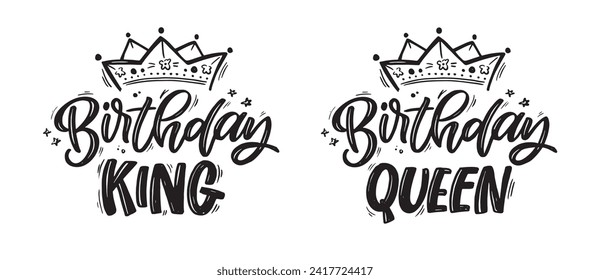 Feliz cumpleaños - linda postal de doodle dibujada a mano. Es hora de celebrar. Haz un deseo. Hora de la fiesta de cumpleaños - etiqueta para la pancarta, diseño de camisetas.100% vector