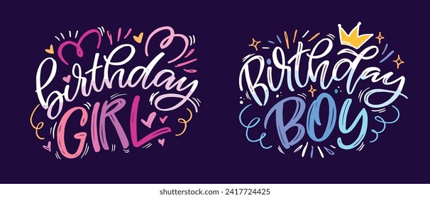 Feliz cumpleaños - linda postal de doodle dibujada a mano. Es hora de celebrar. Haz un deseo. Hora de la fiesta de cumpleaños - etiqueta para la pancarta, diseño de camisetas.100% vector