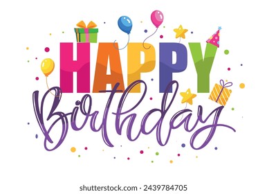 Happy birthday - cute hand drawn doodle lettering postcard. Time to  celebrate. Make a wish. Birthday Party time - label for banner, t-shirt design. 100% vector