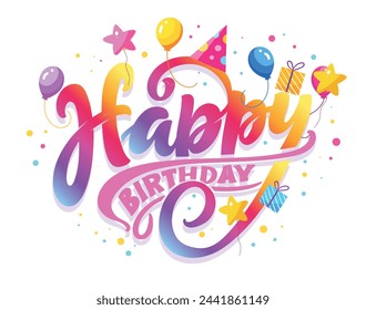 Happy birthday - cute hand drawn doodle lettering postcard. Time to  celebrate. Make a wish. Birthday Party time - label for banner, t-shirt design. 100% vector