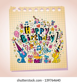 Happy Birthday cute kittens note paper cartoon sketch