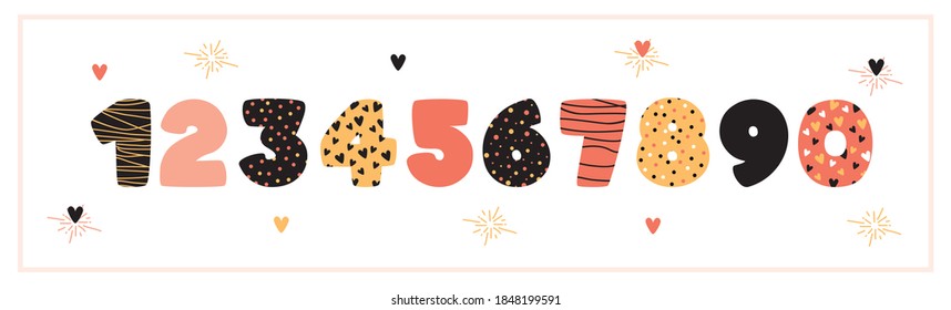 Happy birthday cute numbers. Vector illustration.