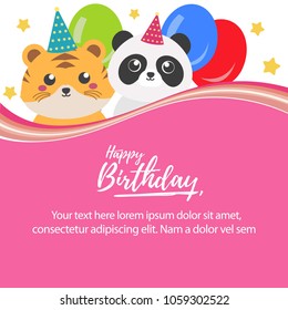 happy birthday with cute tiger and panda