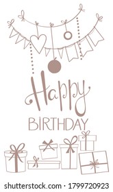 Happy Birthday - cute vector illustration. Funny greeting card design. Hand drawn stock illustration.