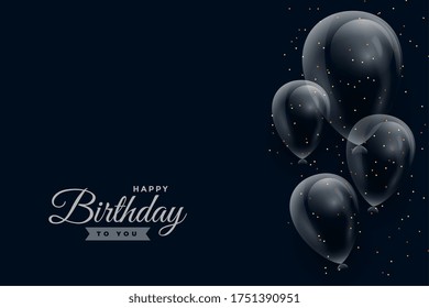 happy birthday dark background with glossy balloons