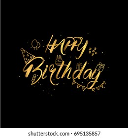 Happy Birthday day, fun celebration greeting, text label gold foil confetti on background design. EPS10 vector.