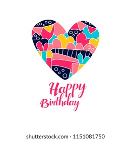 Happy Birthday Day logo, creative template with heart for greeting card, invitation, poster, banner, t-shirt design vector Illustration on a white background