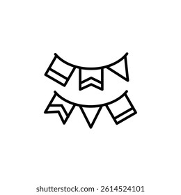 Happy Birthday decor icon. Ribbon and flags with Happy Birthday text. Perfect for greeting cards, or birthday-themed branding. Vector illustration.