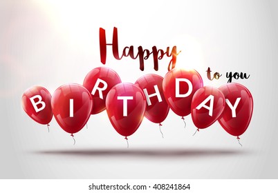 Happy birthday design balloons celebration background. Birthday party decoration greeting design. Festive flying helium baloons lettering template. Greeting decoration concept