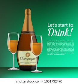 Happy Birthday design card with a bottle of vine and glass vecto