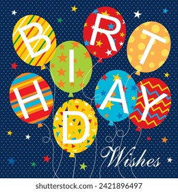 Happy  birthday design with colorful balloons and text