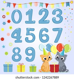 Happy birthday design element set, vector illustration color cartoon numbers