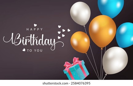 Happy Birthday Design Featuring 'Happy Birthday to You' Text with blue, gold balloons and confetti on black background , Perfect for Birthday Celebration, Greeting Cards and HBD Invitations