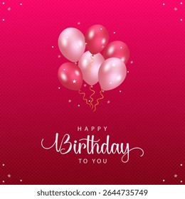 Feliz aniversário Design com 'Feliz aniversário para você' Texto com balões coloridos no fundo rosa. Ideal para comemoração de aniversário, cartões de felicitações e convites HBD