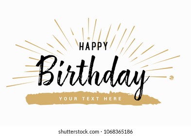 Happy Birthday design. Handwritten modern brush lettering white background isolated vector. greeting card scratched calligraphy black text word gold stars. Hand drawn invitation T-shirt print design.