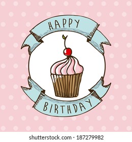 Happy birthday design over pink background, vector illustration