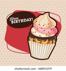 Happy Birthday design. Retro illustration. Colorfull graphic
