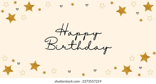 Happy Birthday design with stars and loves for greeting cards.