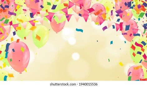 Happy Birthday. Design template with Bunch of colorful balloons, falling confetti for poster, invitation