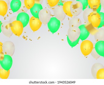 Happy Birthday. Design template with Bunch of colorful balloons, falling confetti for poster, invitation