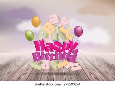  Happy birthday design template on  background with clouds. Broken text