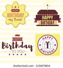 Happy birthday Design Template. For sticker, badges, card. Vector Illustration