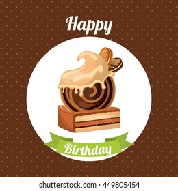 Happy birthday and dessert concept represented by cake over seal stamp icon. Colorfull and flat illustration. Pointed background