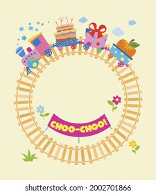 Happy birthday digit frame with train and railroad