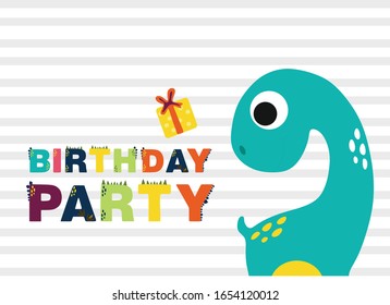 happy birthday dino, birthday poster with dinosaur, vector illustration with caption